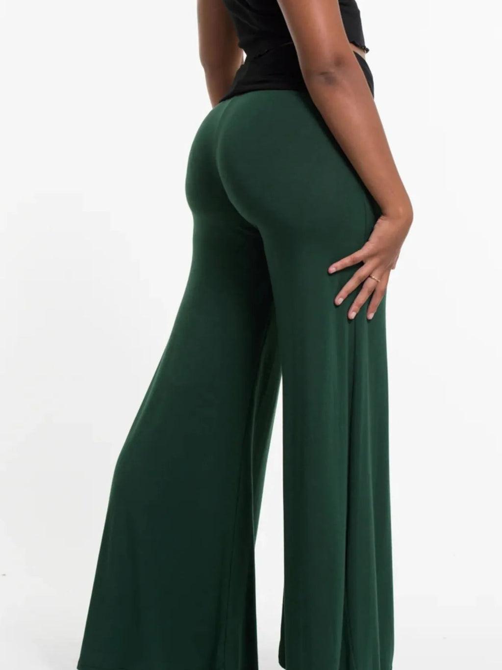 Pantalon de yoga taille haute à jambes larges avec ceinture contrastée