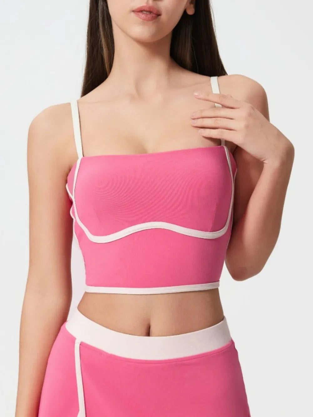 Contrast Trim Square Neck Active Cami with Detachable Chest Pads