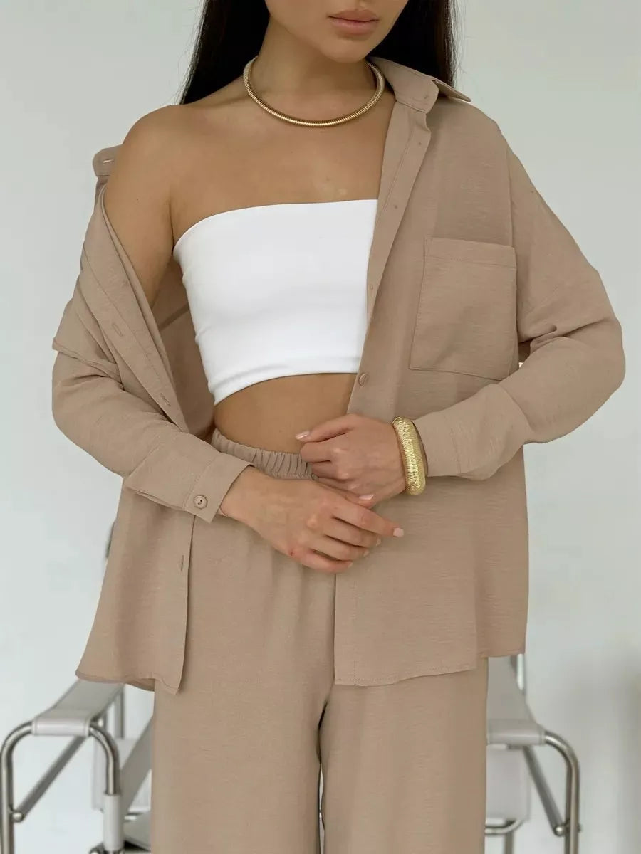 Ensemble chemise à manches longues boutonnée et pantalon
