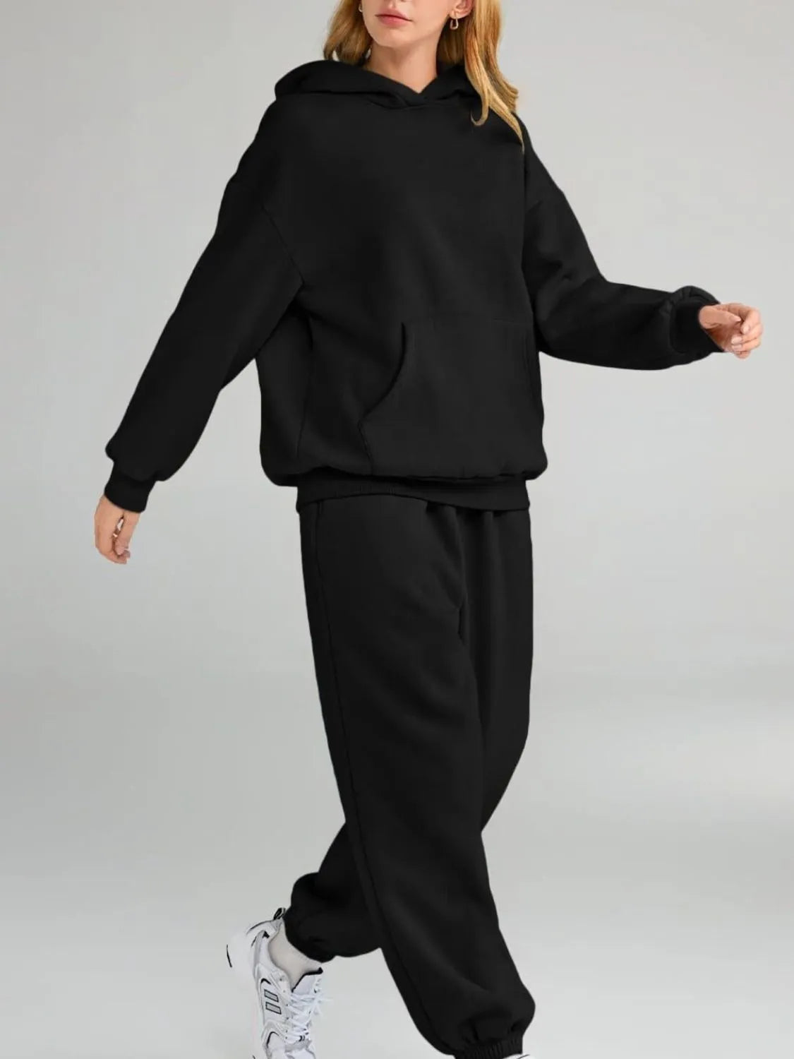 Ensemble sweat à capuche et jogging avec poche kangourou, grande taille