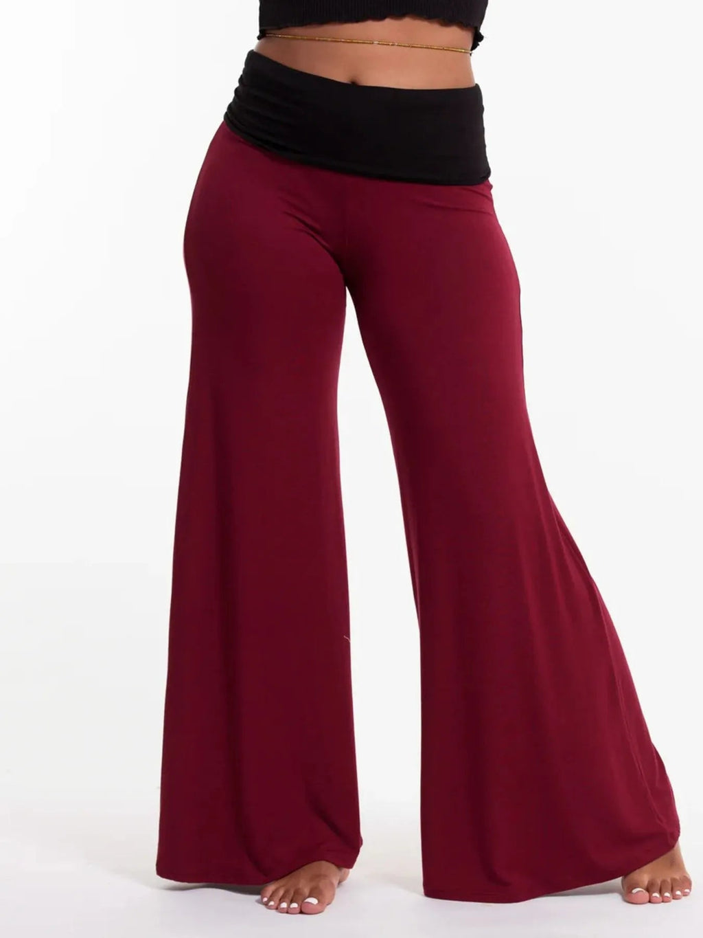 Pantalon de yoga taille haute à jambes larges avec ceinture contrastée