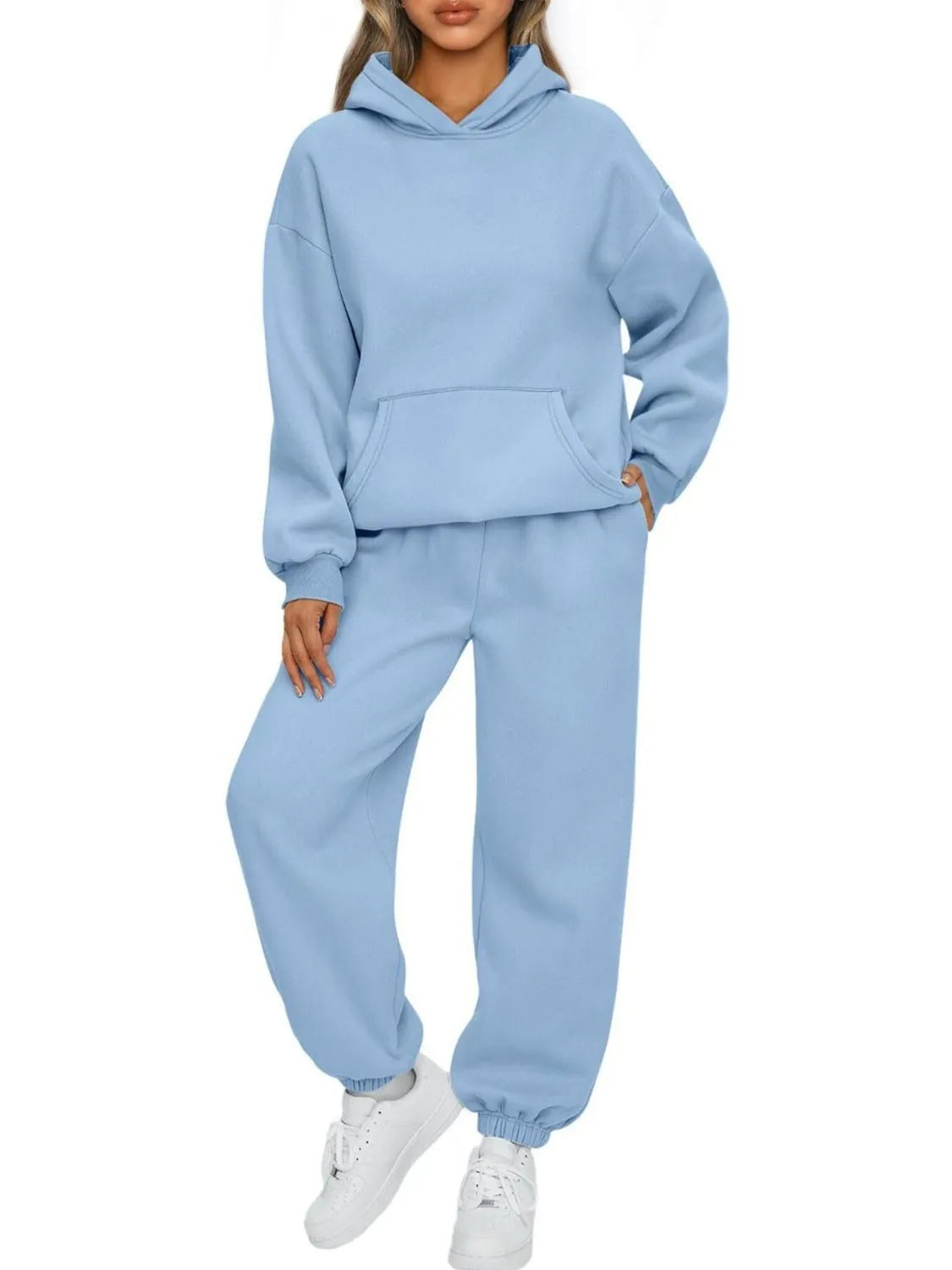 Ensemble sweat à capuche et jogging avec poche kangourou, grande taille