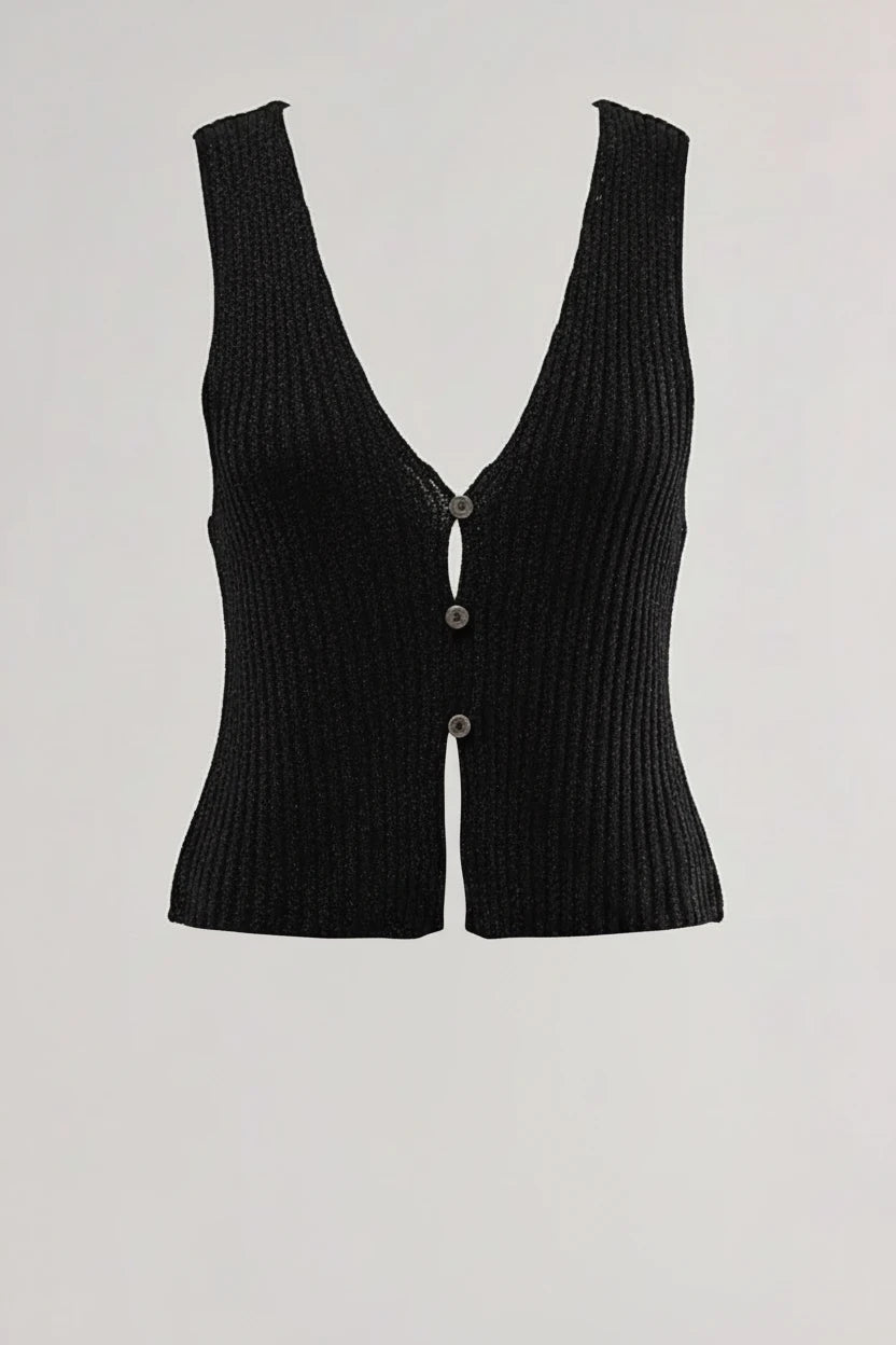 Gilet sans manches à col en V boutonné