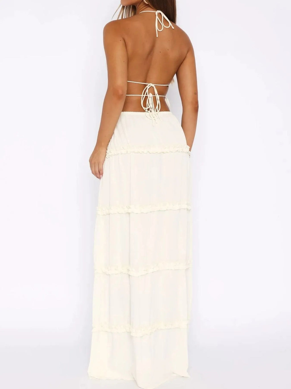 Ensemble haut dos nu court et jupe maxi