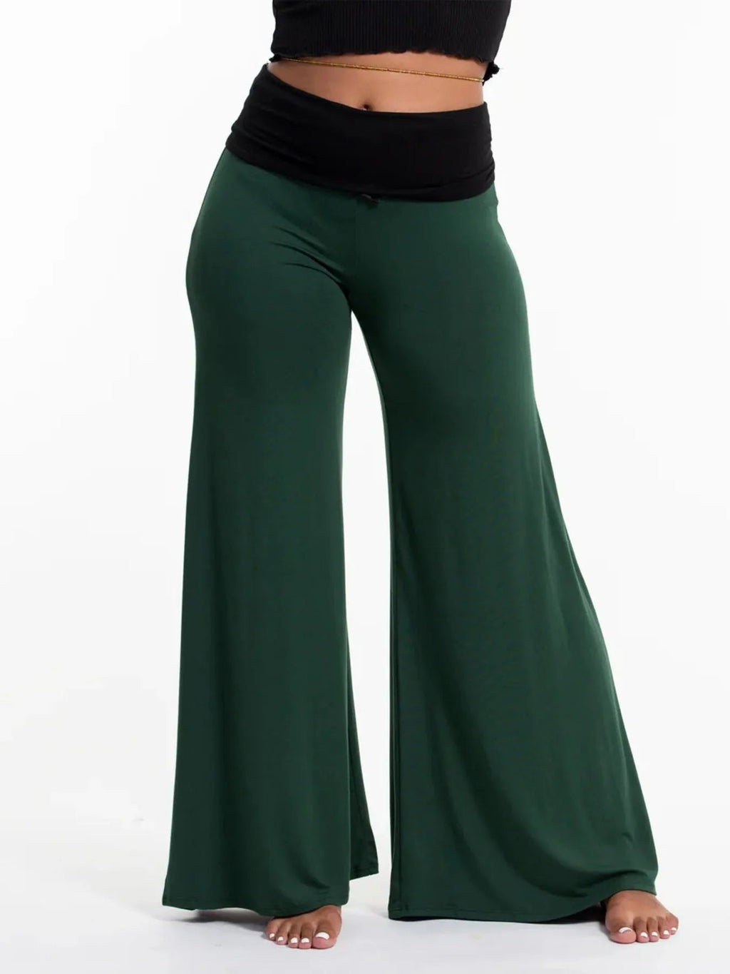 Pantalon de yoga taille haute à jambes larges avec ceinture contrastée