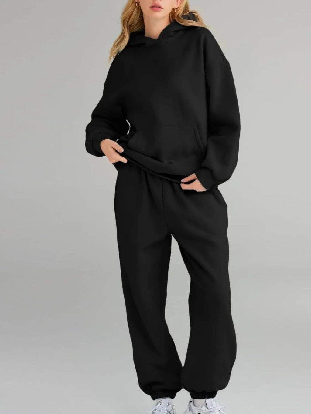 Ensemble sweat à capuche et jogging avec poche kangourou, grande taille
