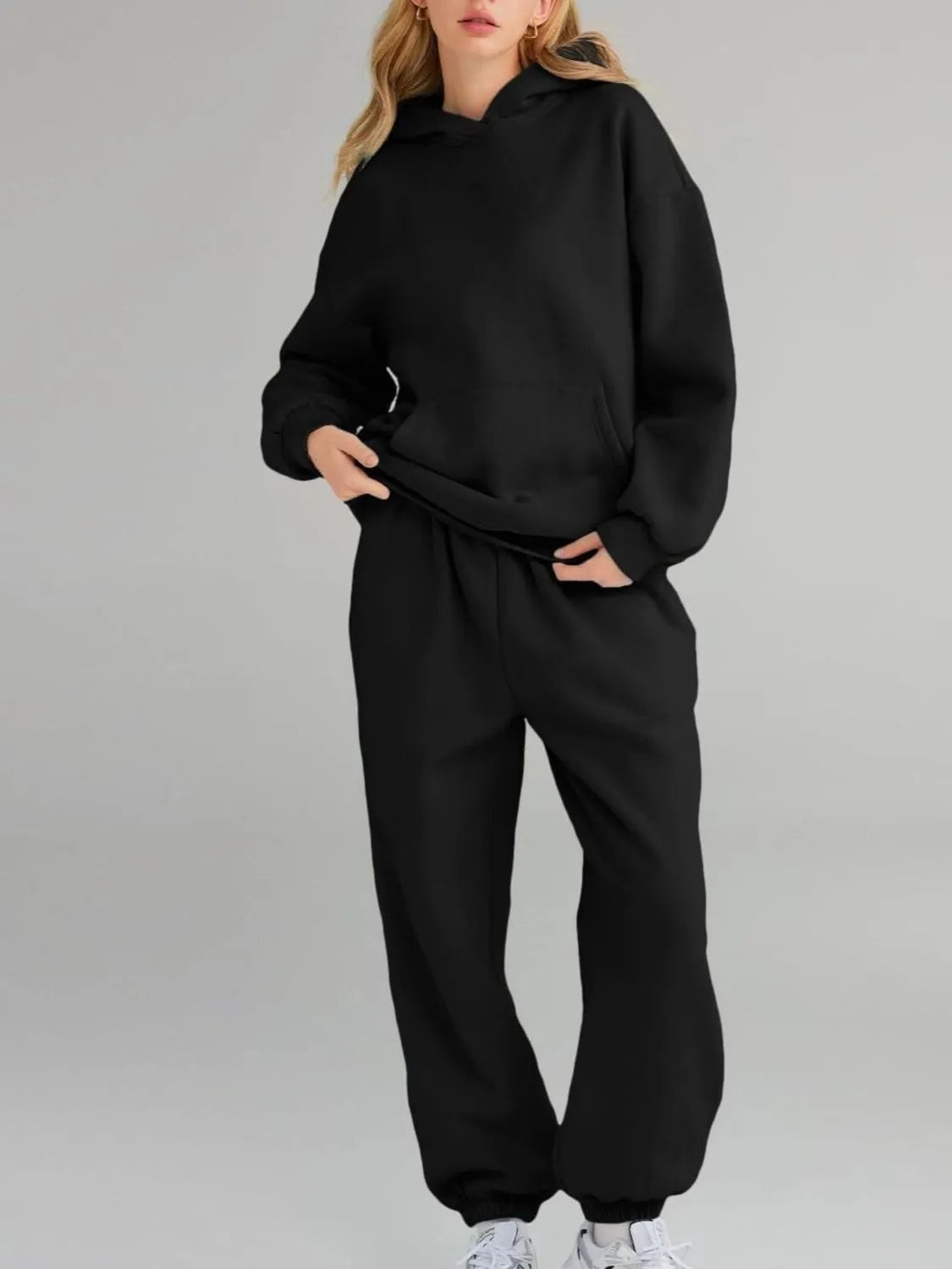 Ensemble sweat à capuche et jogging avec poche kangourou, grande taille