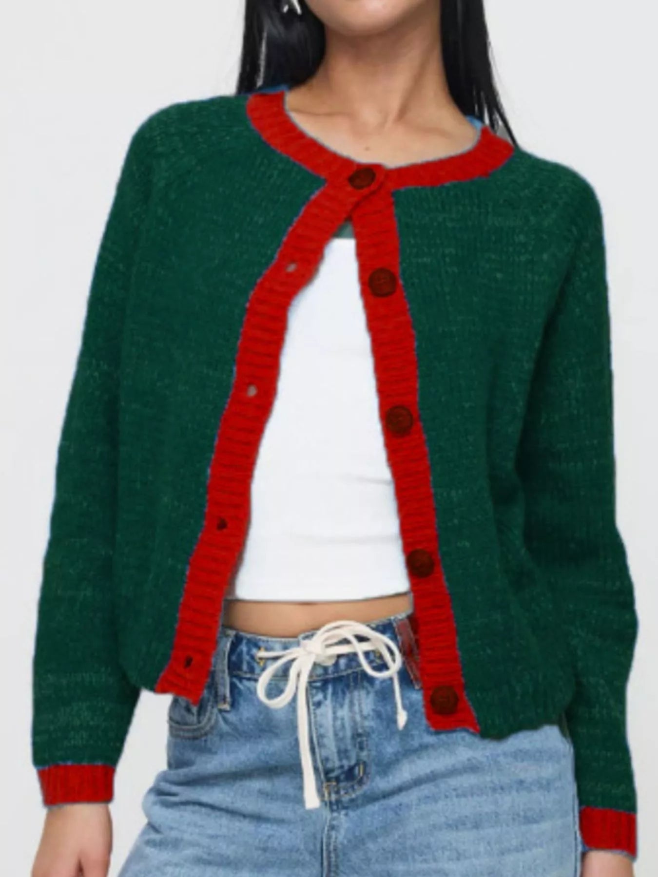 Cardigan boutonné à bordure contrastée