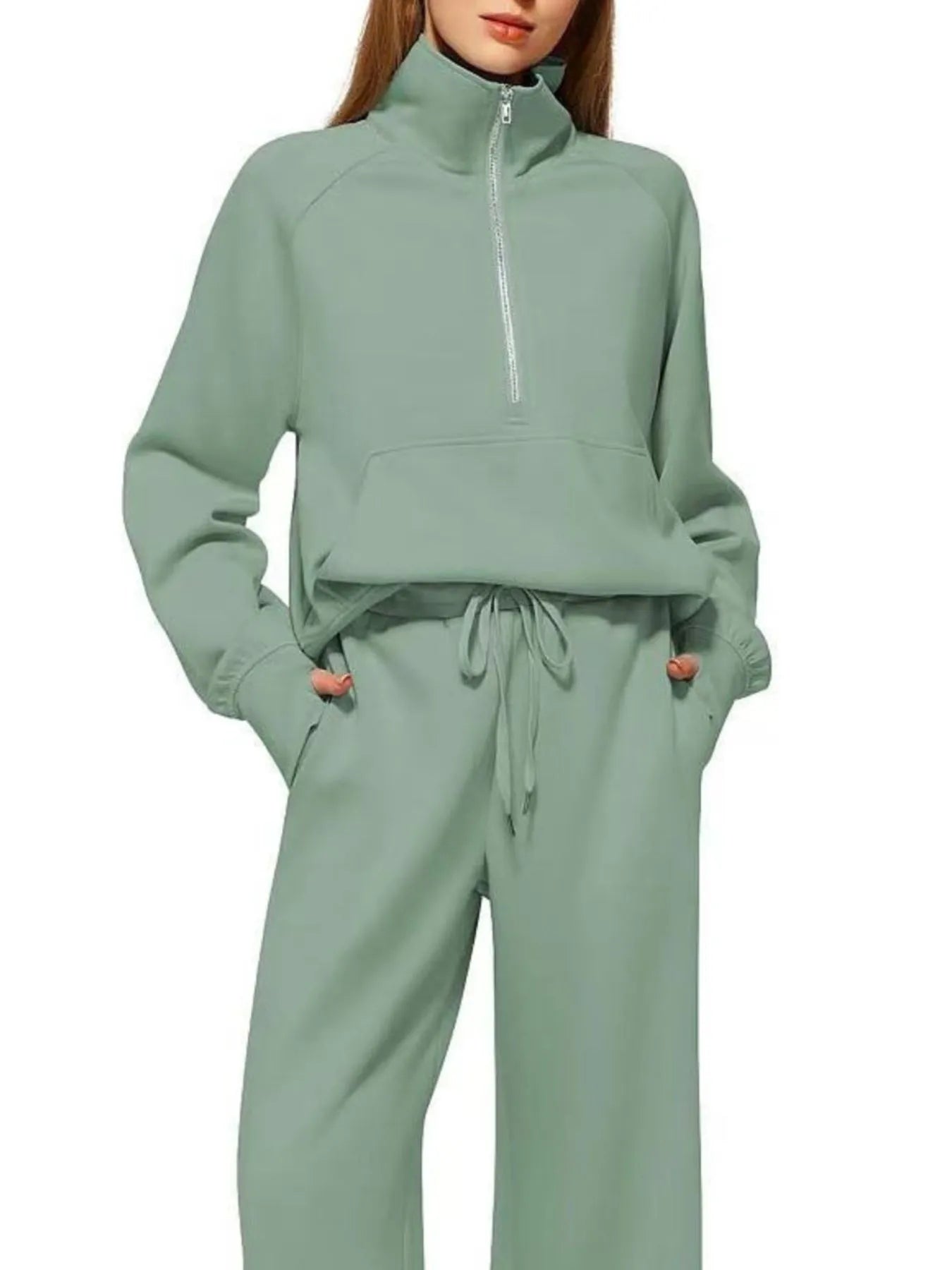 Ensemble haut à manches longues et pantalon à demi-zip