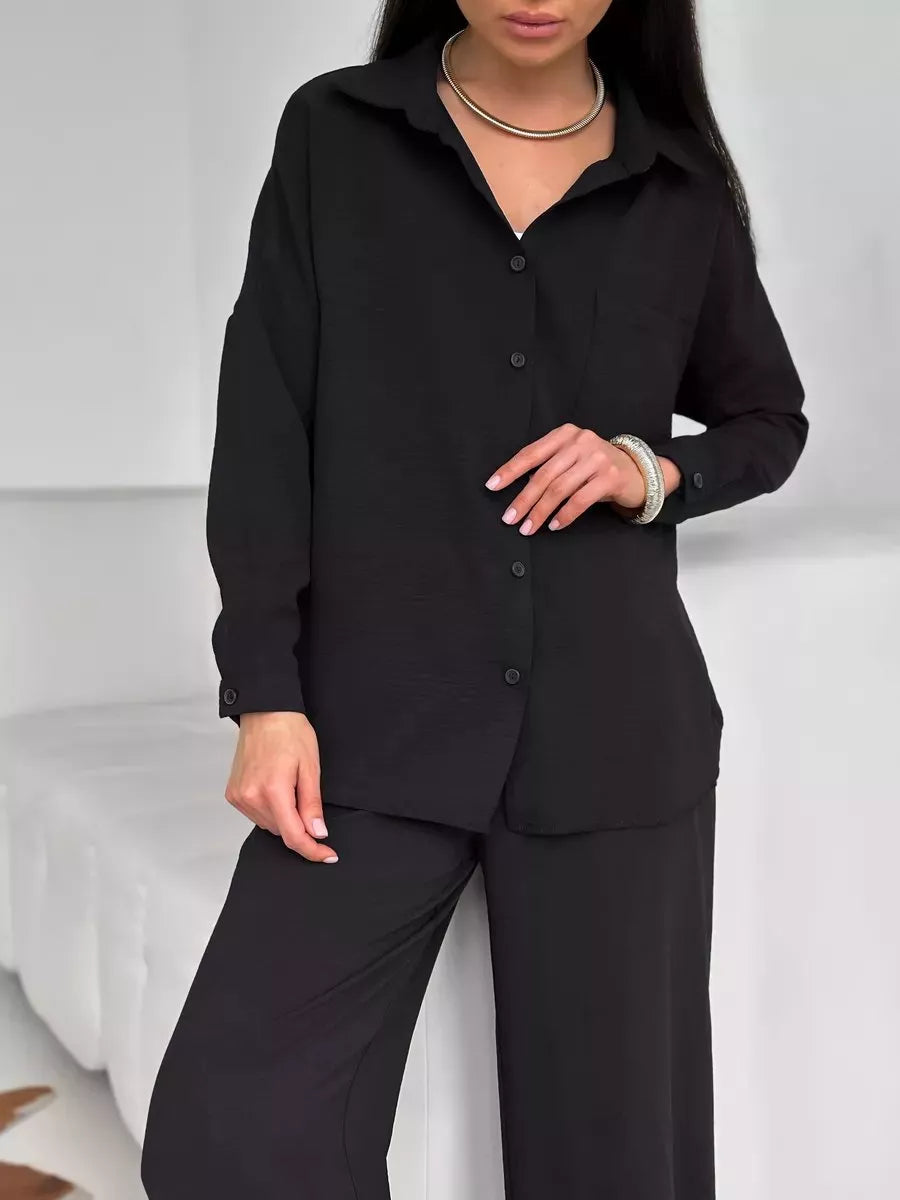 Ensemble chemise à manches longues boutonnée et pantalon