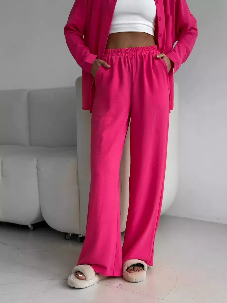 Ensemble chemise à manches longues boutonnée et pantalon