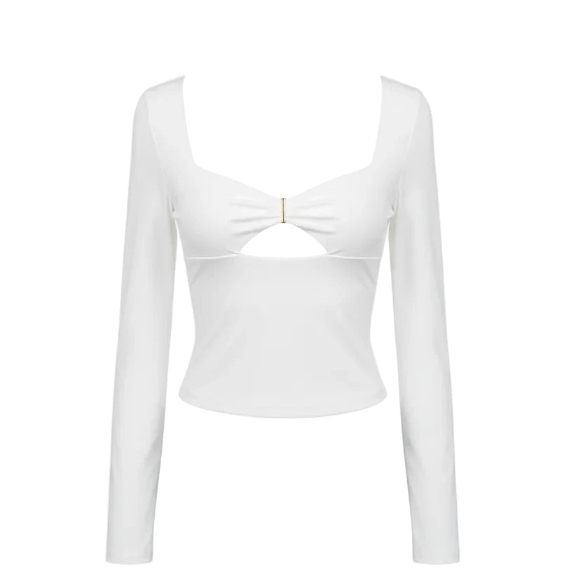 Cut-Out Long Sleeve Crop T-Shirt