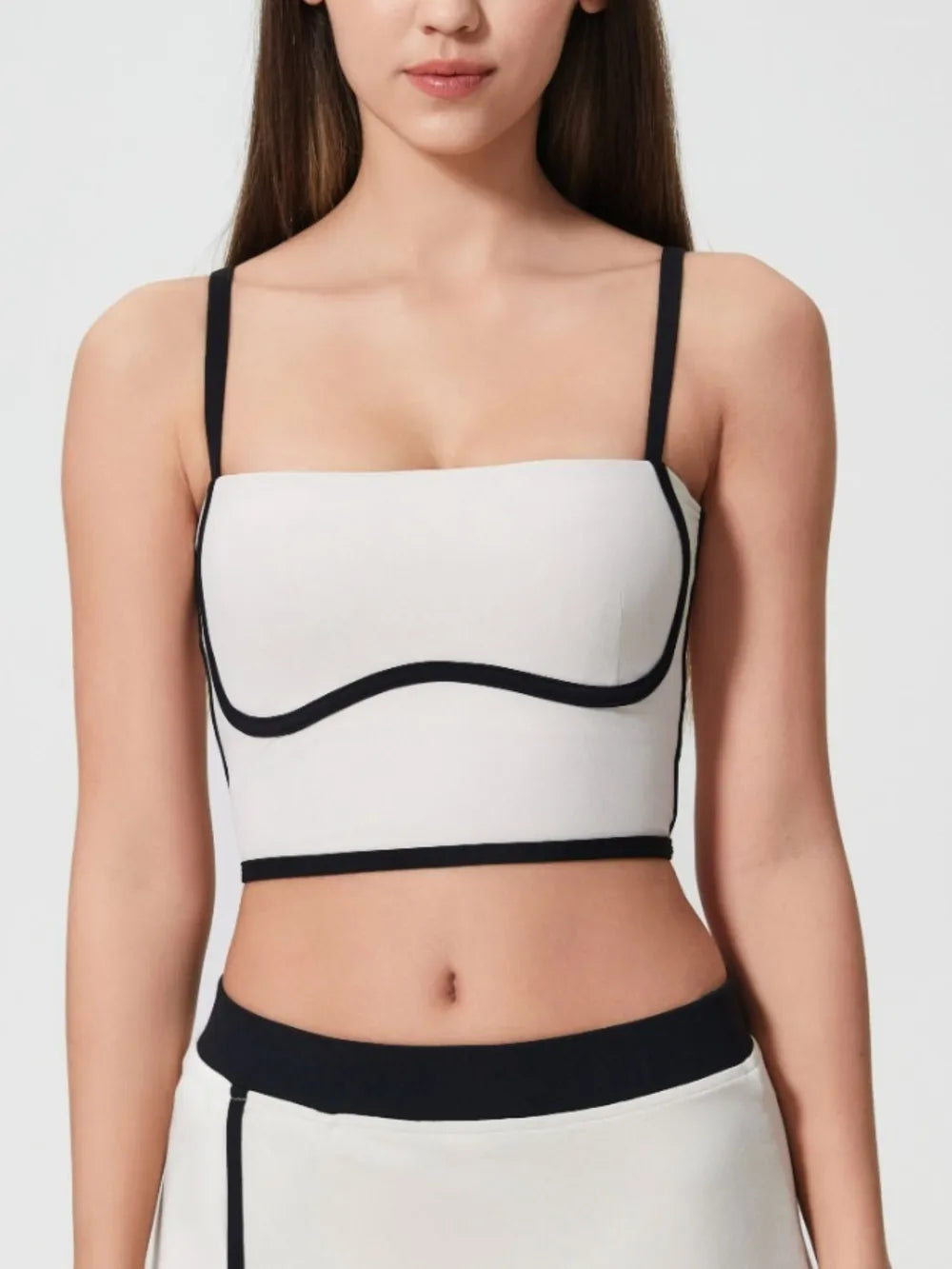 Contrast Trim Square Neck Active Cami with Detachable Chest Pads