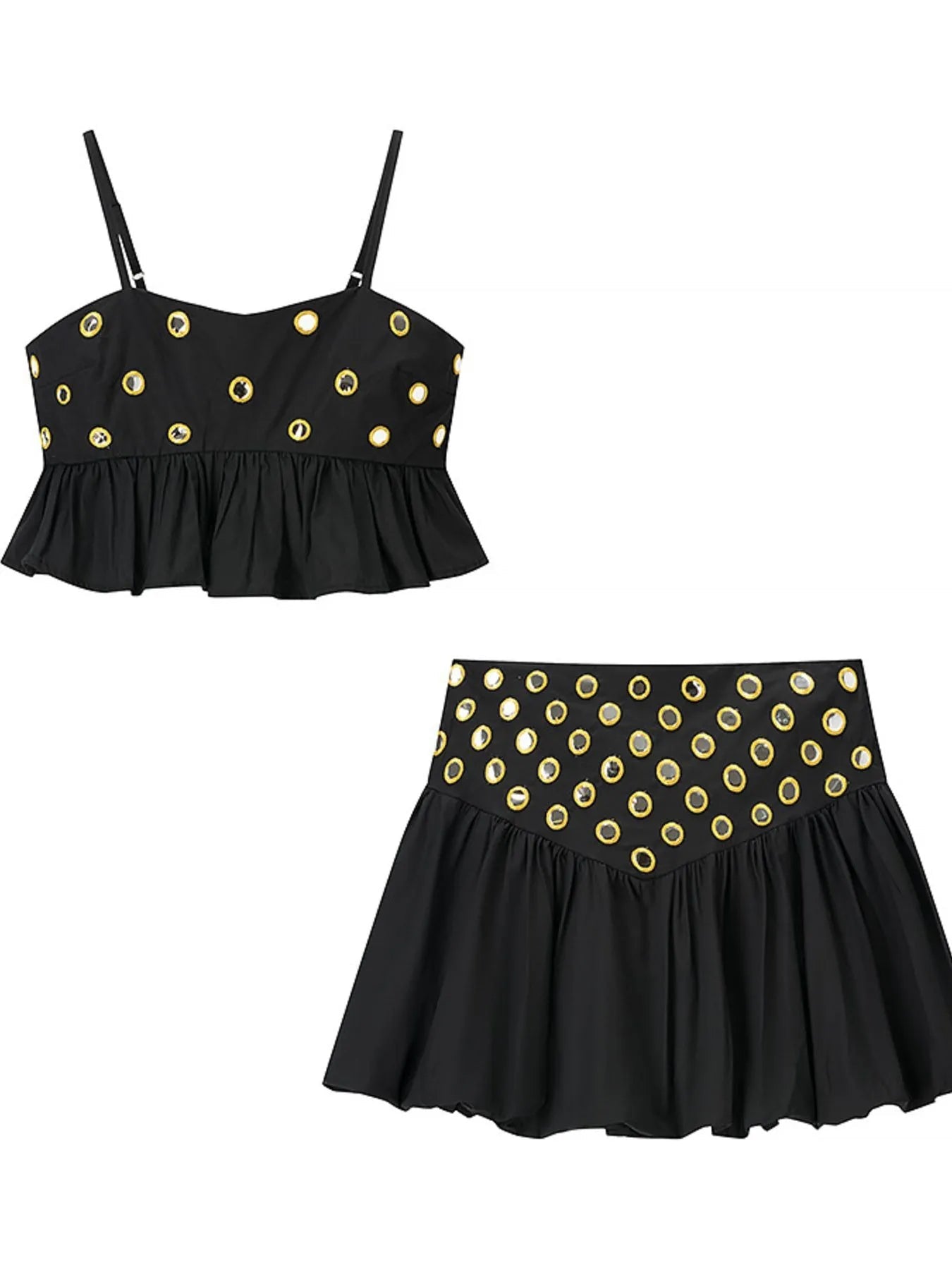 Conjunto de camisola con ojales y falda abullonada