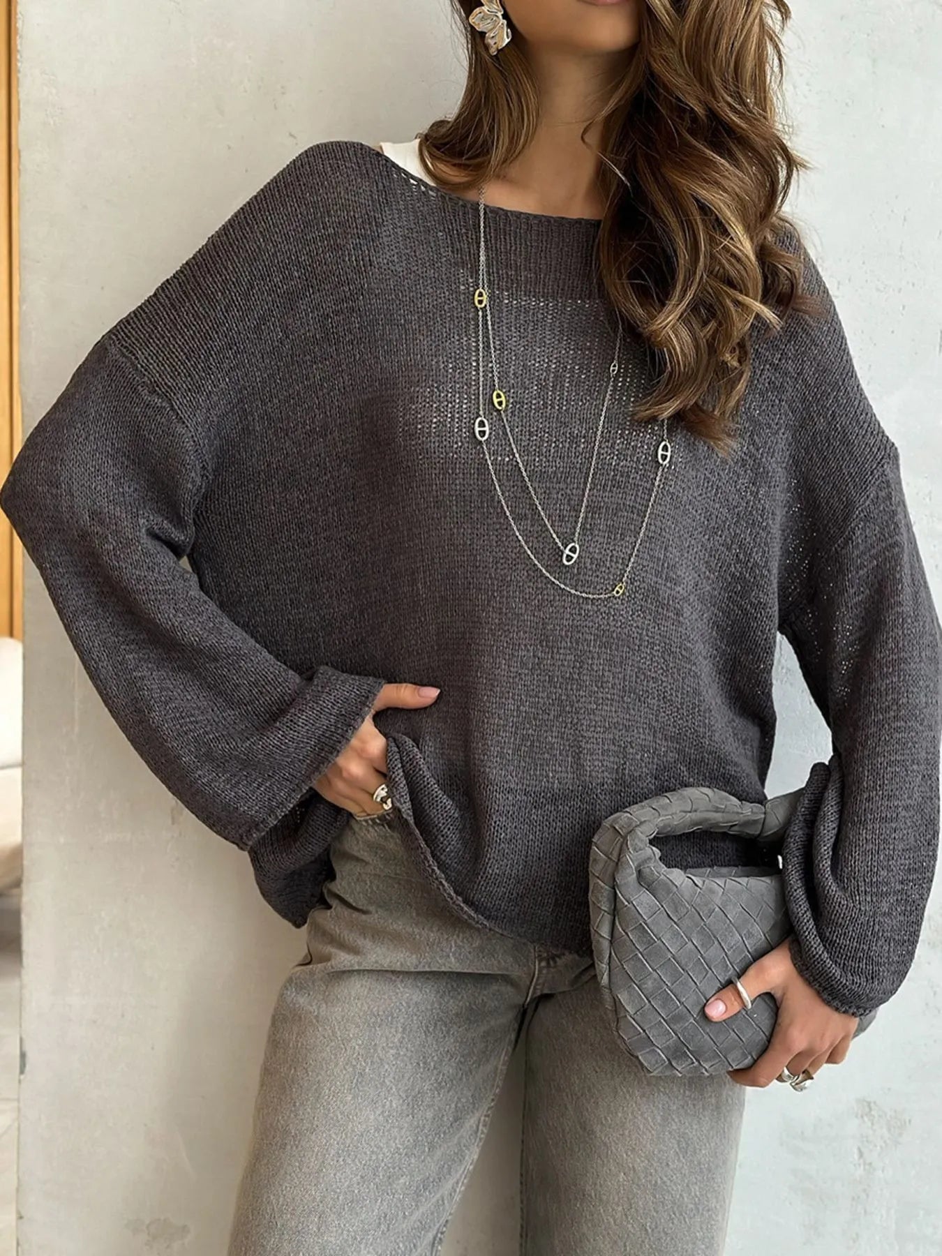 Boat Neck Knit Cover Up with Relaxed Fit