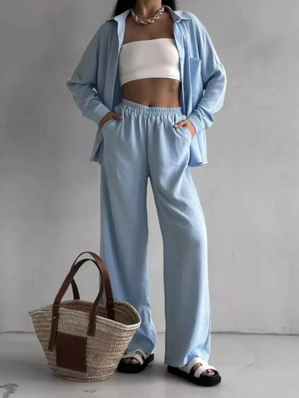Ensemble chemise à manches longues boutonnée et pantalon