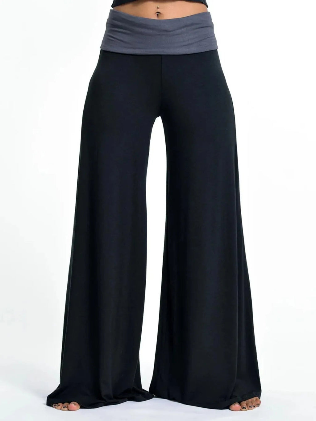Pantalon de yoga taille haute à jambes larges avec ceinture contrastée