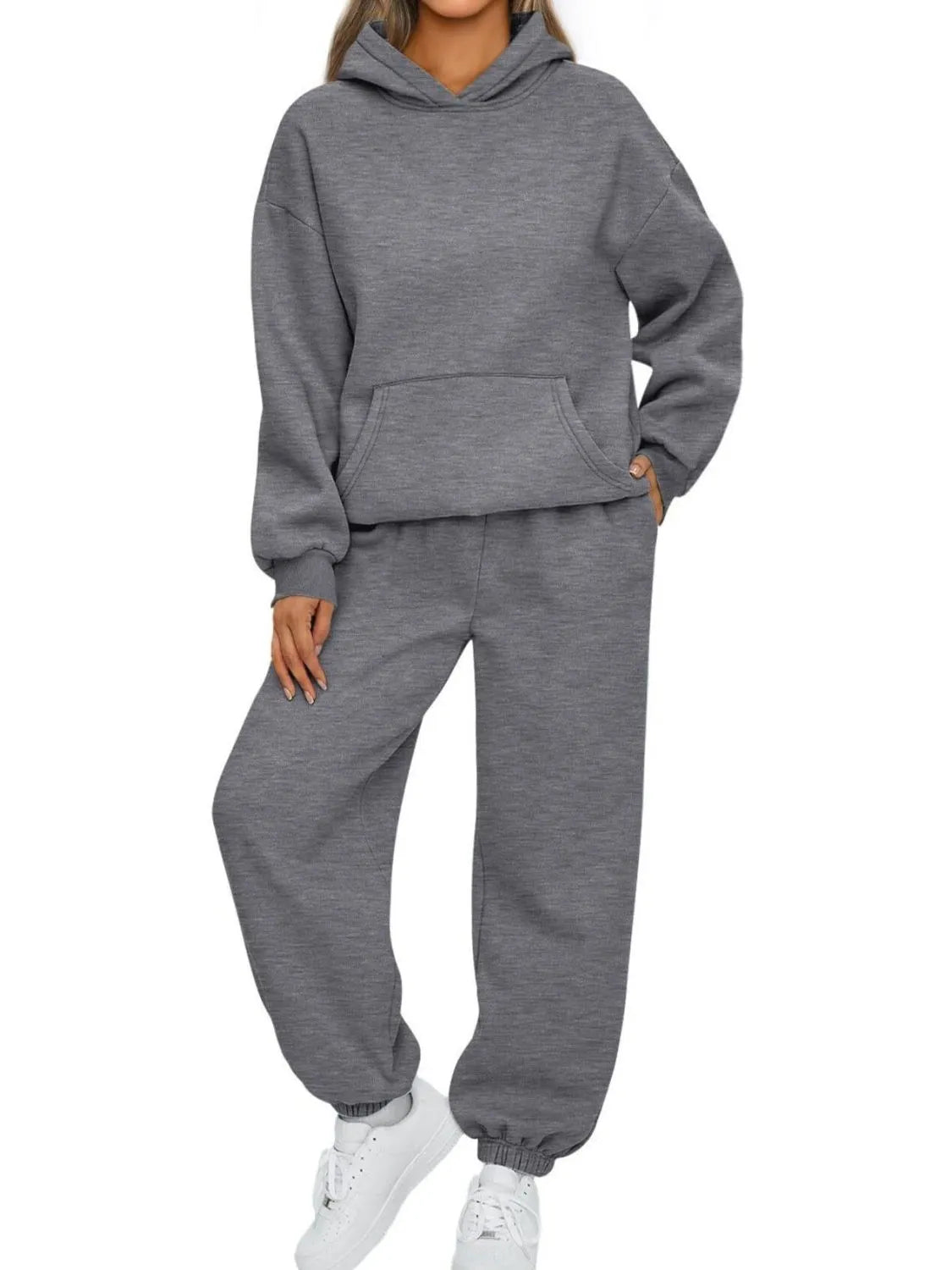 Ensemble sweat à capuche et jogging avec poche kangourou, grande taille