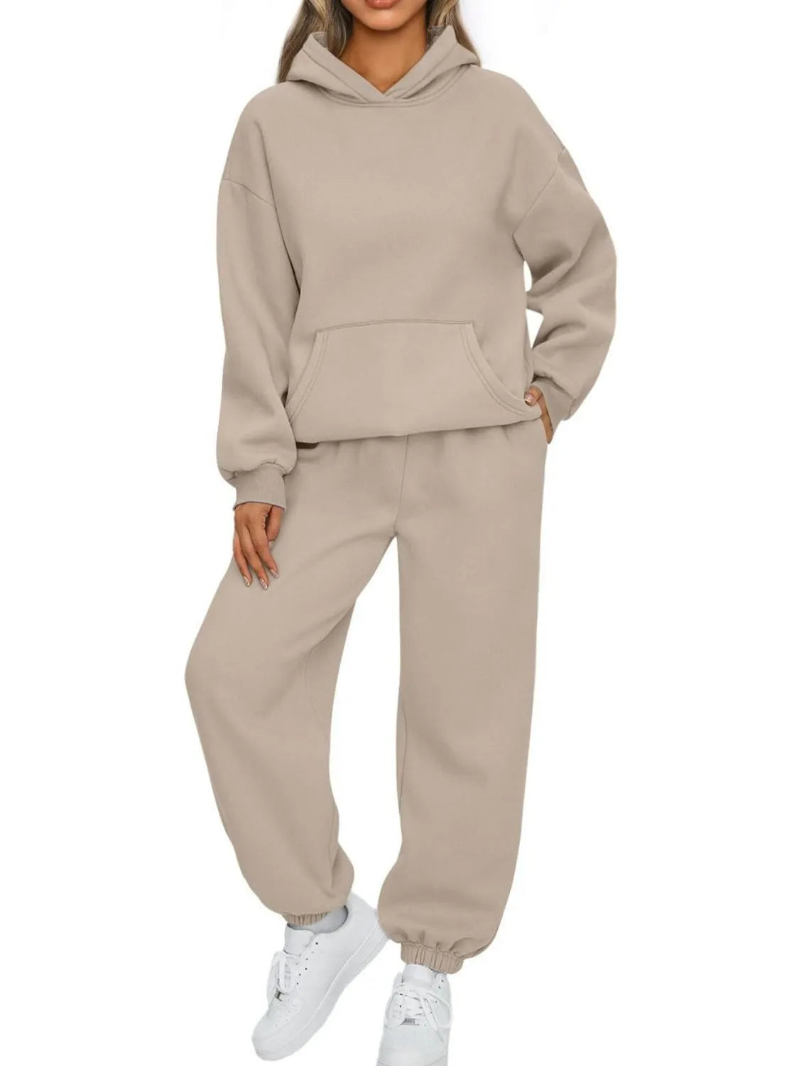 Ensemble sweat à capuche et jogging avec poche kangourou, grande taille