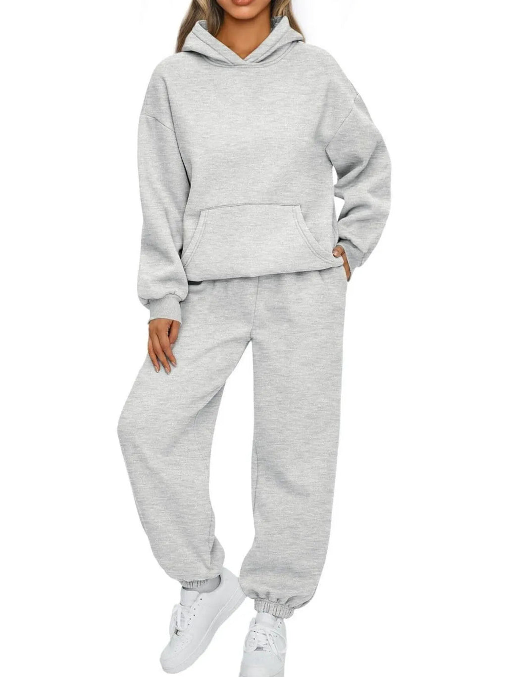 Ensemble sweat à capuche et jogging avec poche kangourou, grande taille