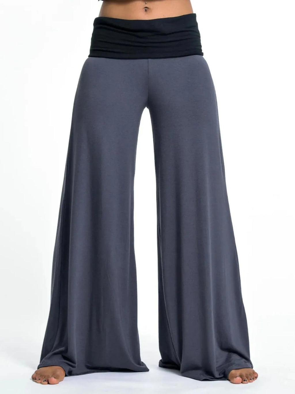 Pantalon de yoga taille haute à jambes larges avec ceinture contrastée