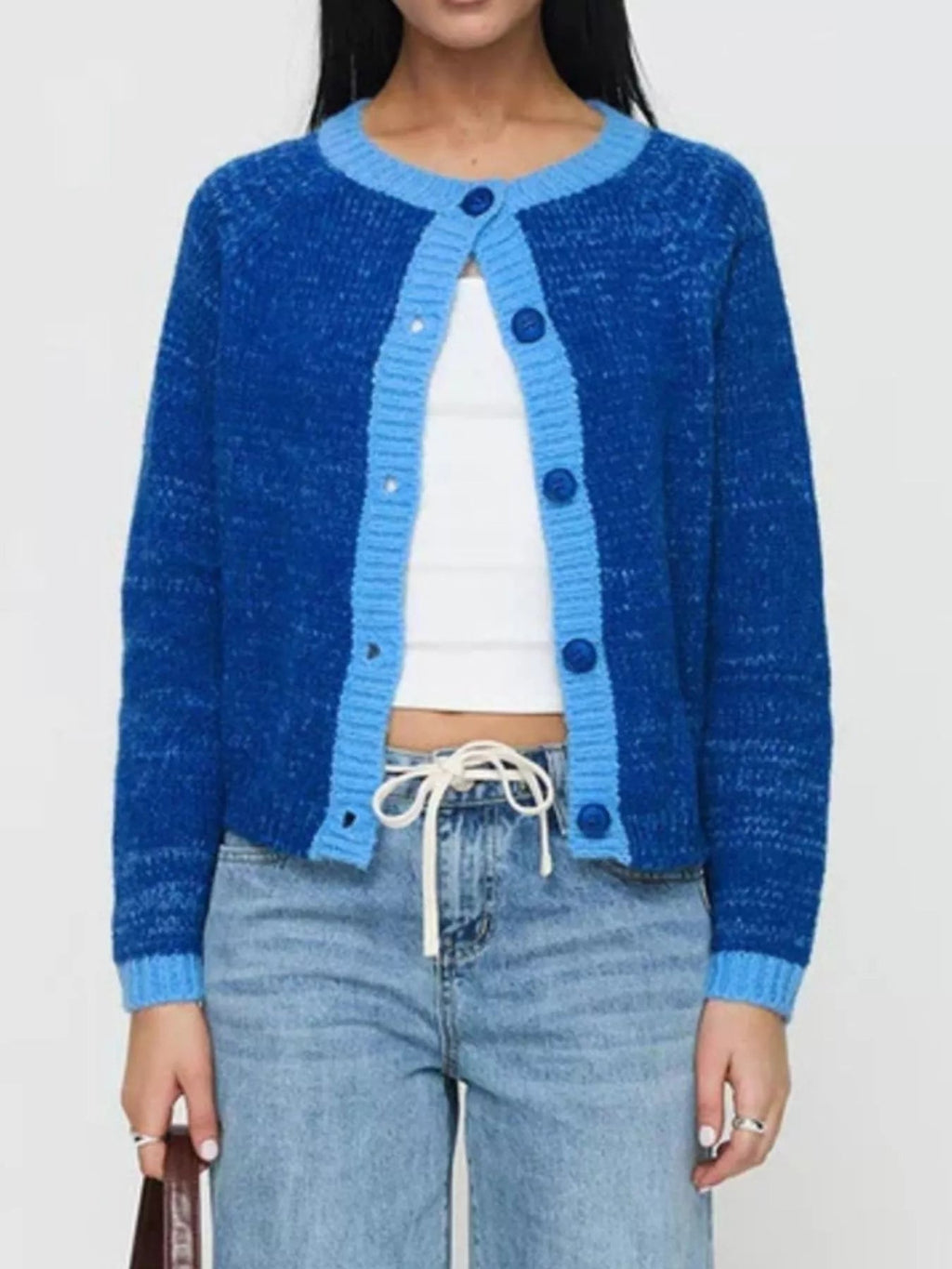 Cardigan boutonné à bordure contrastée