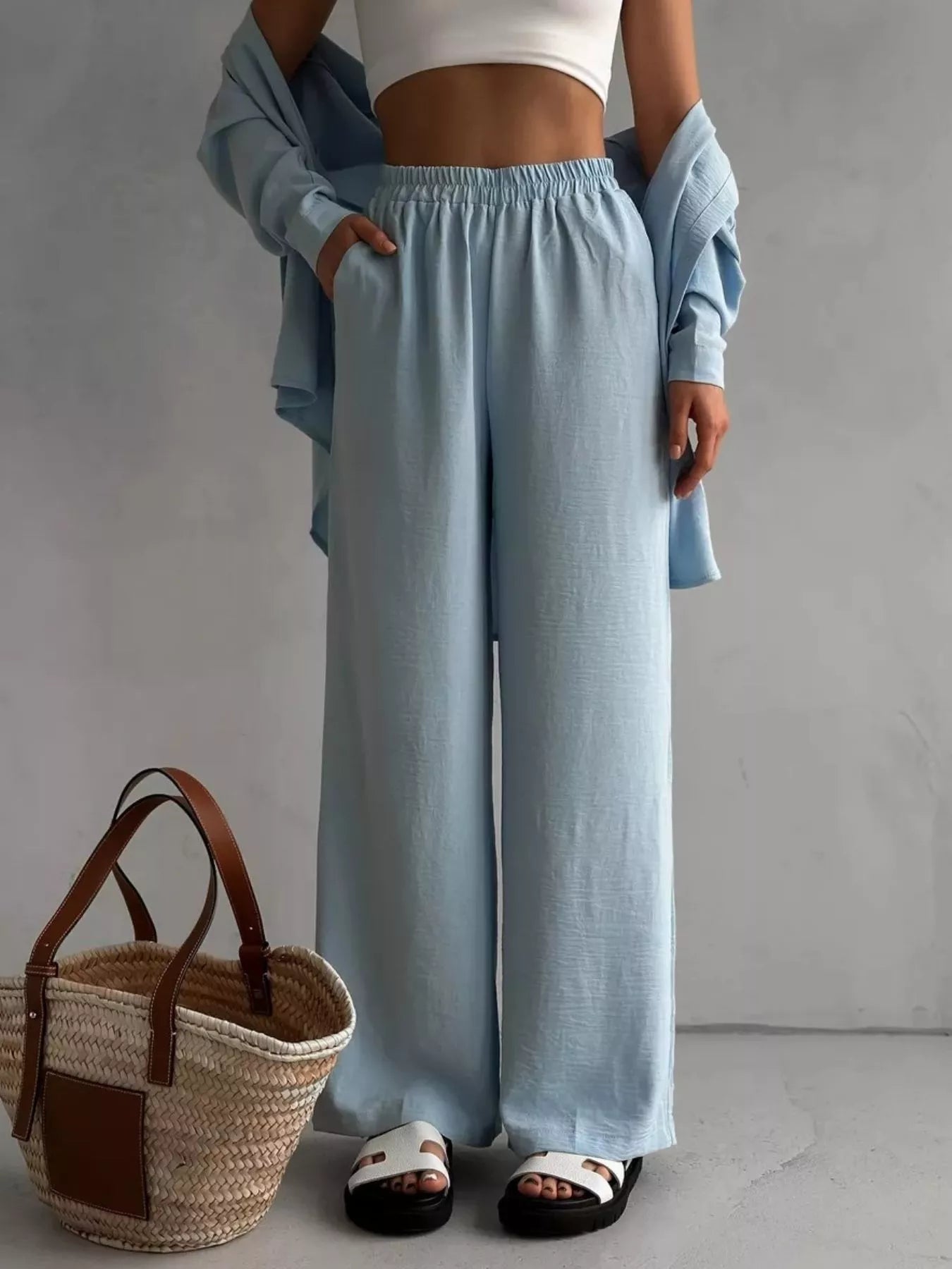 Ensemble chemise à manches longues boutonnée et pantalon