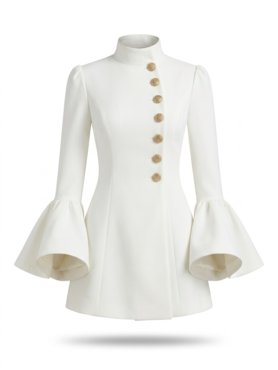 Robe courte à manches cloche et boutons sur le devant