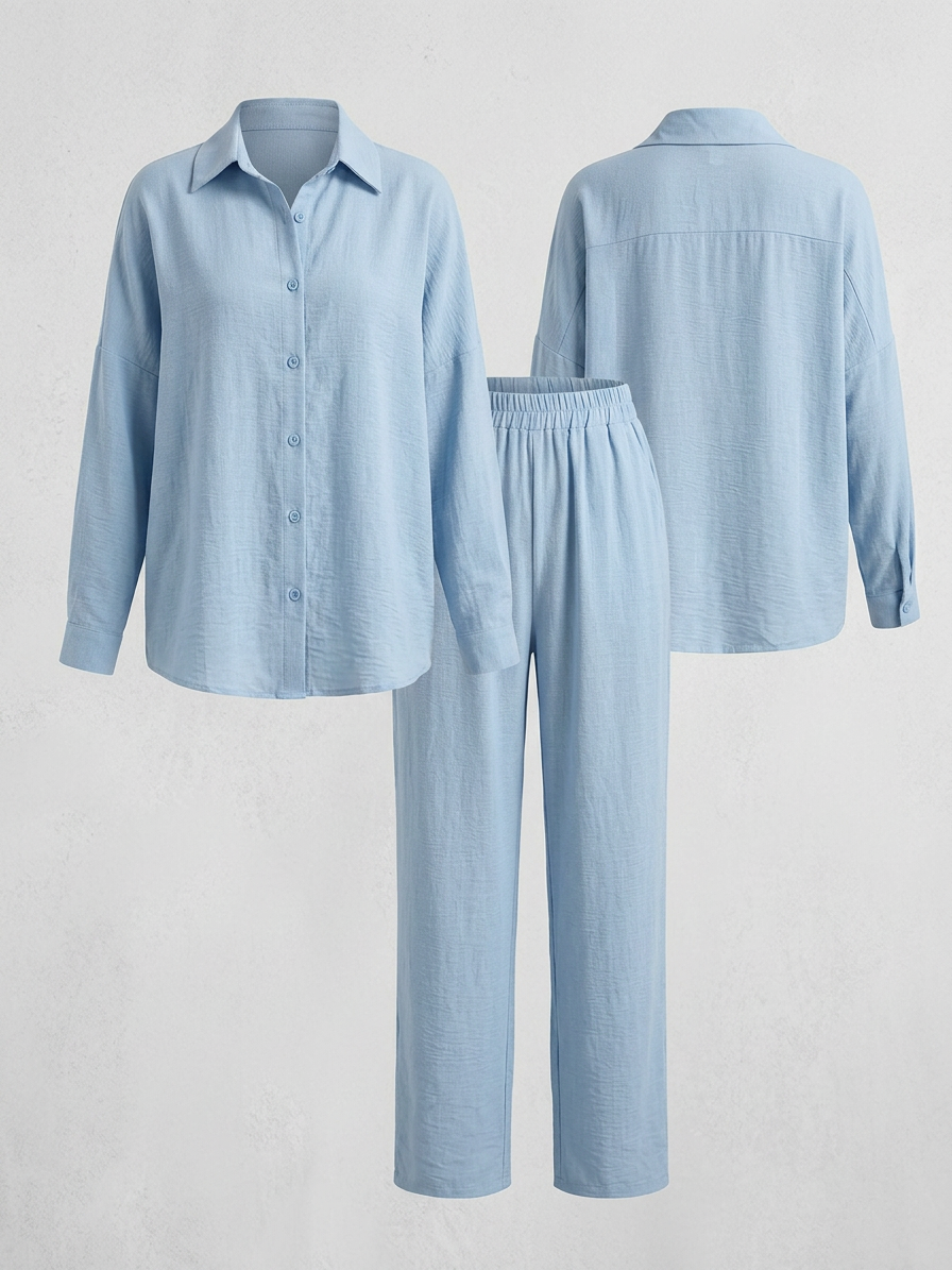 Ensemble chemise à manches longues boutonnée et pantalon