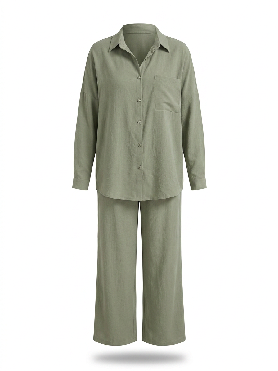 Ensemble chemise à manches longues boutonnée et pantalon