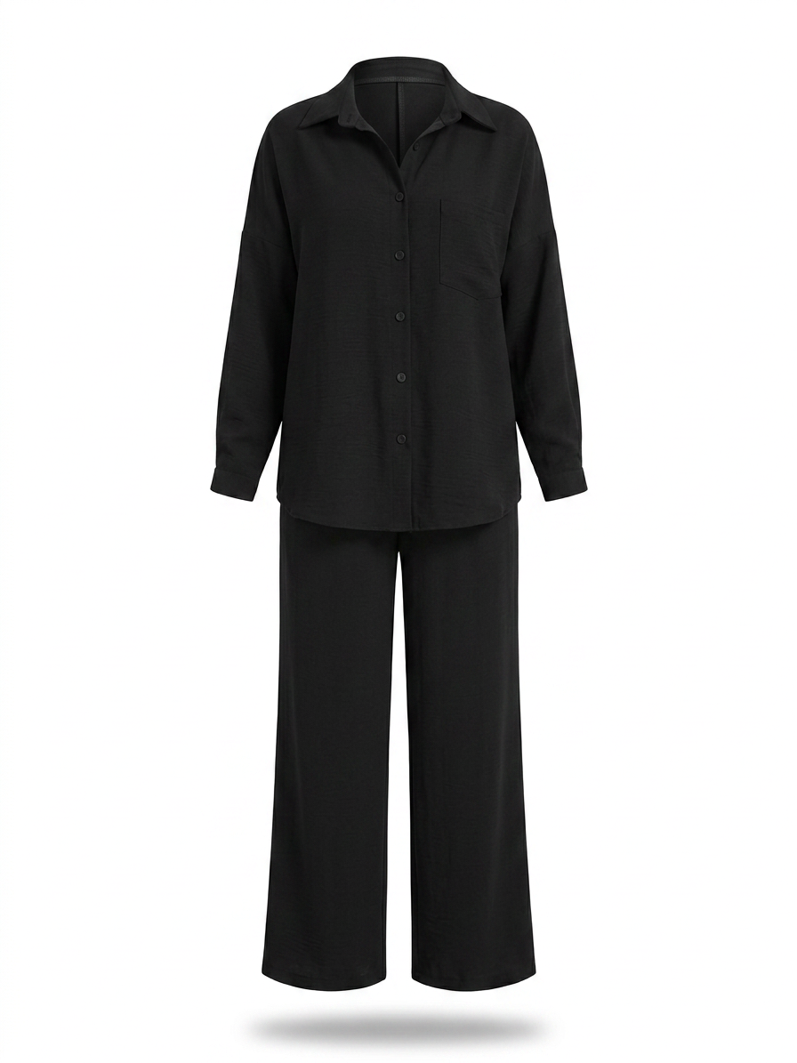Ensemble chemise à manches longues boutonnée et pantalon