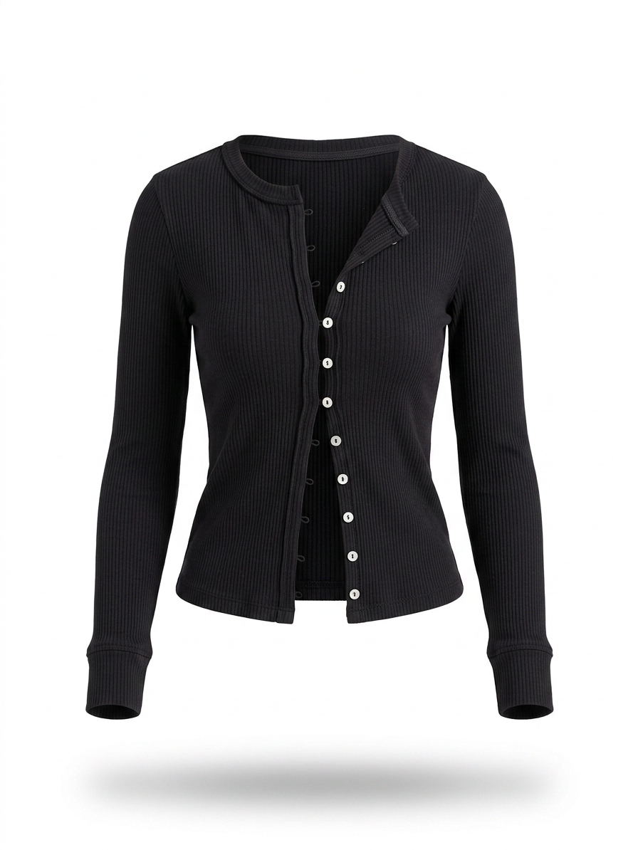 Gilet à manches longues et col rond boutonné