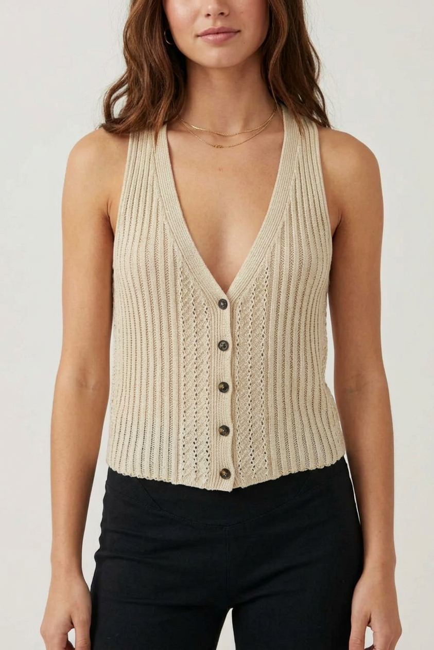 Button Down V-Neck Sweater Vest
